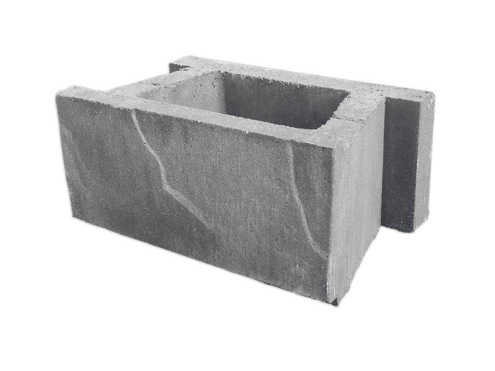 AB Aztec Classic retaining wall block — Full size retaining wall block with molded face for a smooth, architectural look and style creating a subtle marbled look. Integrated lip and notch design for built in setback. A hollow core design allows for drainage and easier handling.