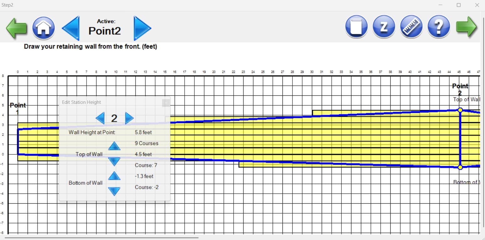 Retaining wall app elevation screen