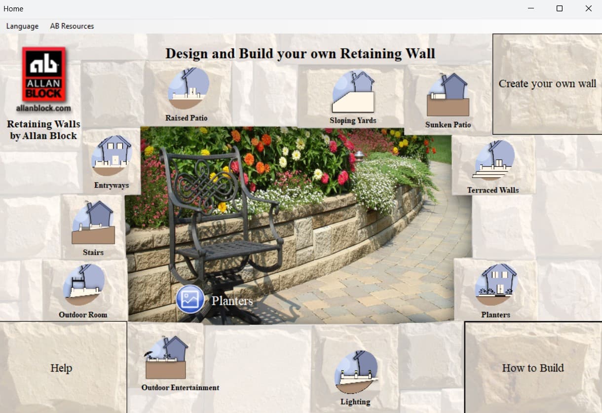 Retaining wall app home screen